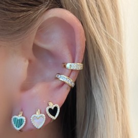 Pave Outline Stone Heart Huggies