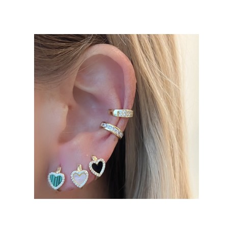 Pave Outline Stone Heart Huggies